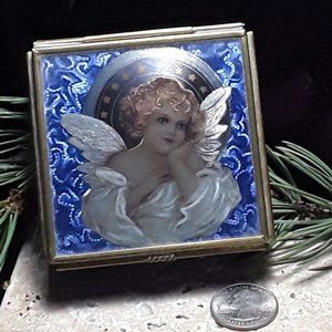 1993 Vintage Angel Trinket Box  Cobalt Mirrored, Thomas Cathey,  Made in…